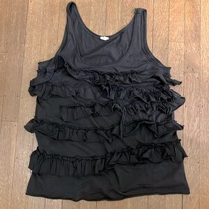 J Crew vintage 2005 charcoal great ruffle tank medium INSANELY SOFT, great cond